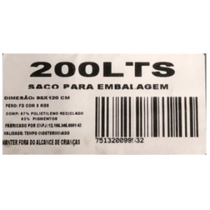 SACO LIXO PRETO REFORÇADO 8KG 200L C/50