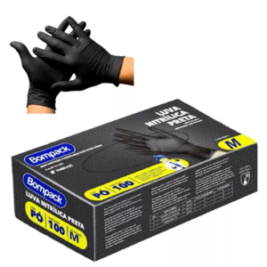 LUVA NITRILICA S/ PO PRETA MEDIA C/100 BOMPACK